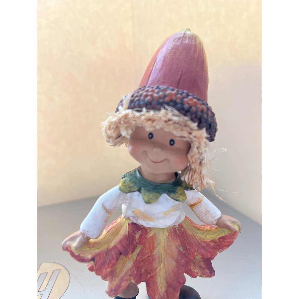 Fall Harvest Gnome Figurine Acorn Hat Leaf Skirt Autumn Decor 5.5 Inch - Picture 4 of 4